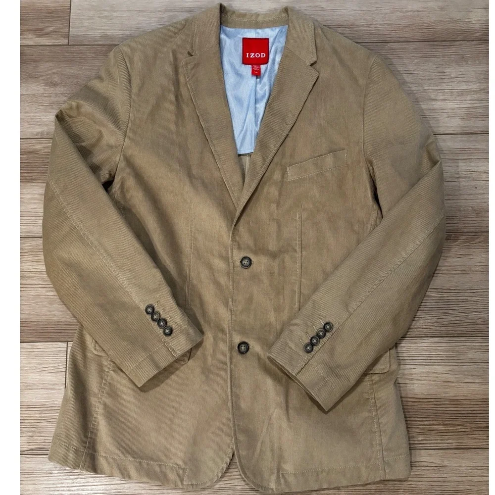 IZOD Mens Tan Corduroy Blazer Sport Coat Khaki Cotton 2 Button Jacket Large